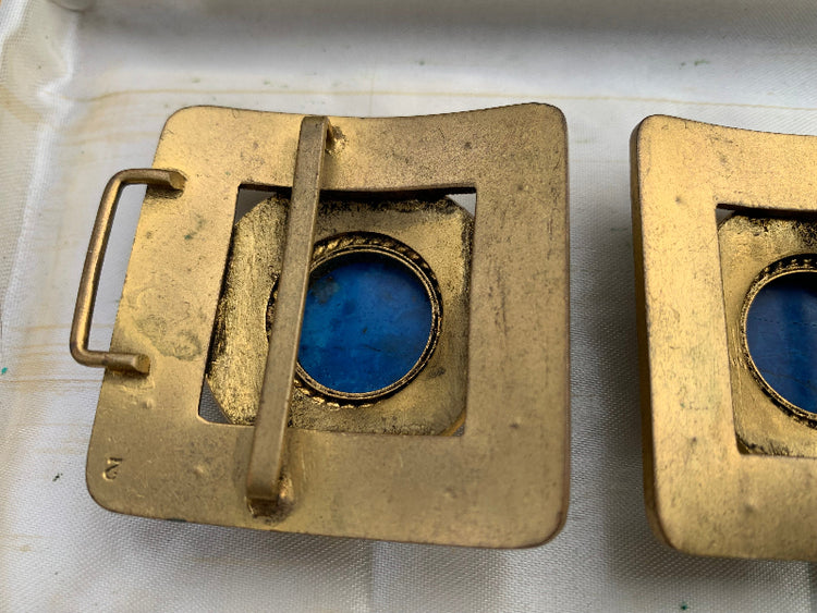 Antique Cloisonné Enamel Shoe Buckle Clip Set – Never Used – Original Box C. 1910s
