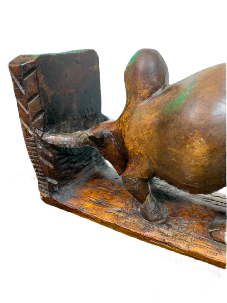 Vintage Hand-Carved Wooden Bull Bookends – Rustic Folk Art Pair