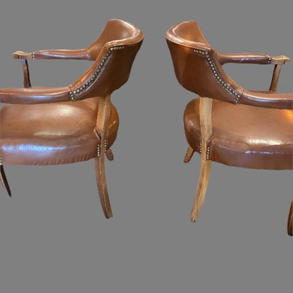 Vintage 1960s Pair Of Leather Horseshoe Back Chairs