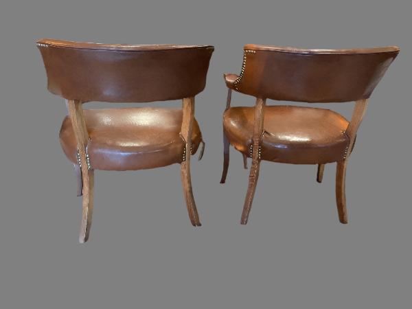 Vintage 1960s Pair Of Leather Horseshoe Back Chairs