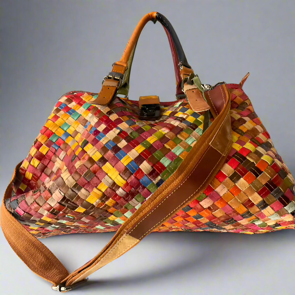 Genuine Leather Multi-Colored Basket Weave Handbag