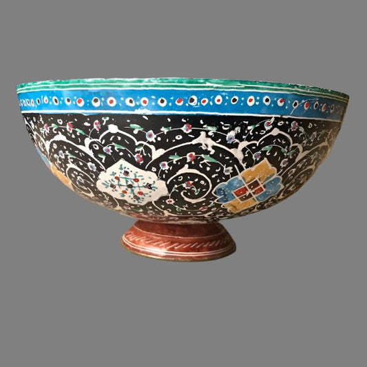 Vintage Hand-Painted Enamel on Copper Bowl with Middle Eastern Figurative Art