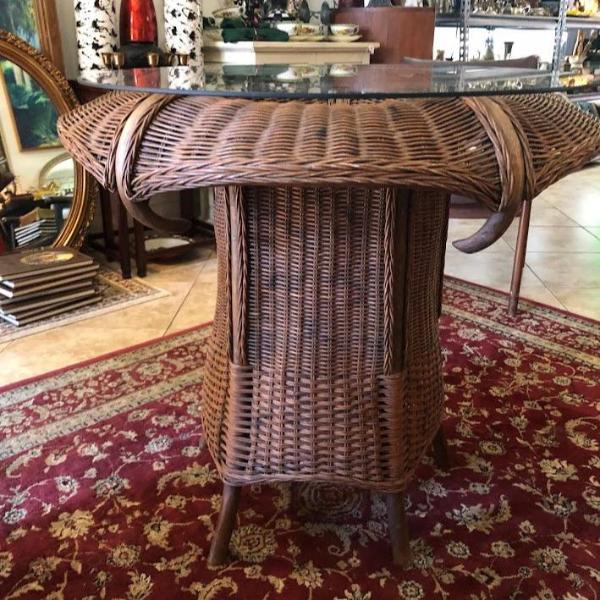 Vintage Bamboo-Wicker Round Table