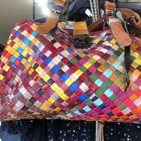 Genuine Leather Multi-Colored Basket Weave Handbag