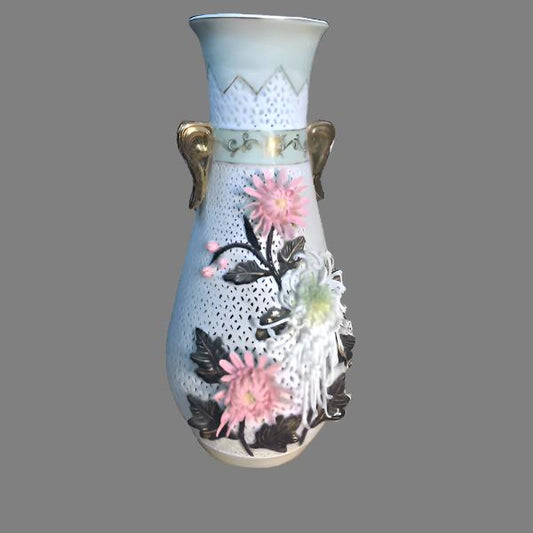 Vintage  Floral Chinoiserie Vase